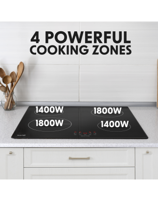 Baridi 60cm Built-In Induction Hob with 4 Cooking Zones, Black Glass, 6800W with 9 Power Settings, Touch Controls & Timer, Hardw