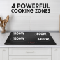 Plaque à induction encastrable Baridi 60 cm avec 4 zones de cuisson, verre noir, 6800 W avec 9 réglages de puissance, commandes 