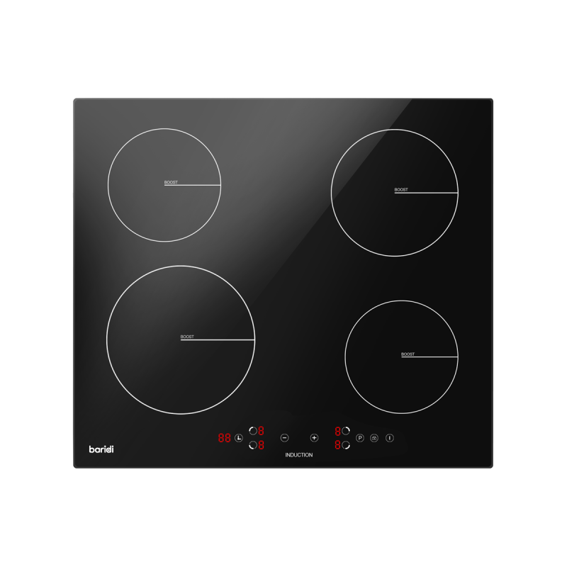 Table de cuisson à induction encastrable Baridi 60 cm avec 4 zones de cuisson, 2800 W, fonction Boost, 9 niveaux de puissance, c