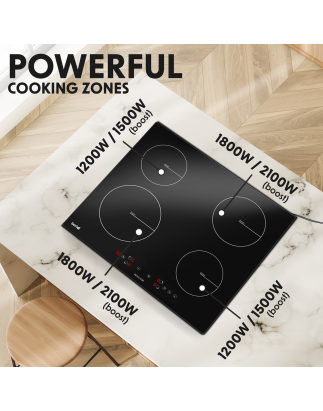 Baridi 60cm Built-In Induction Hob with 4 Cooking Zones, 2800W, Boost Function, 9 Power Levels, Touch Control, Timer, supplied w