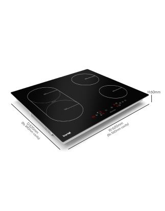 Table de cuisson à induction encastrable Baridi 60 cm avec zone pont, 4 zones de cuisson, 2800 W, fonction Boost, 9 niveaux de p