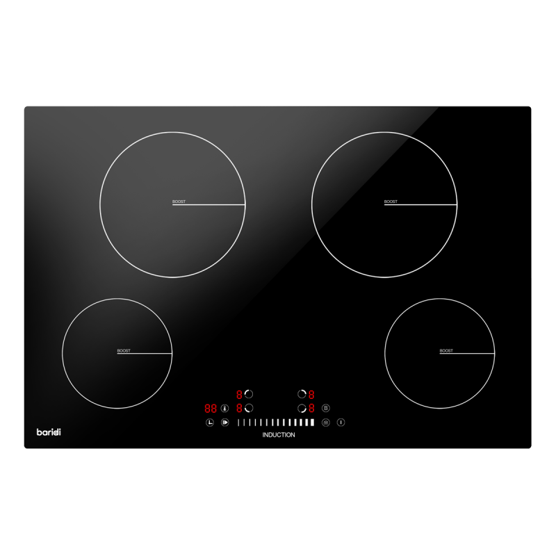 Baridi 77cm Built-In Induction Hob with 4 Cooking Zones, 7200W, Boost Function, 9 Power Levels, Touch Control & Timer, Hardwired