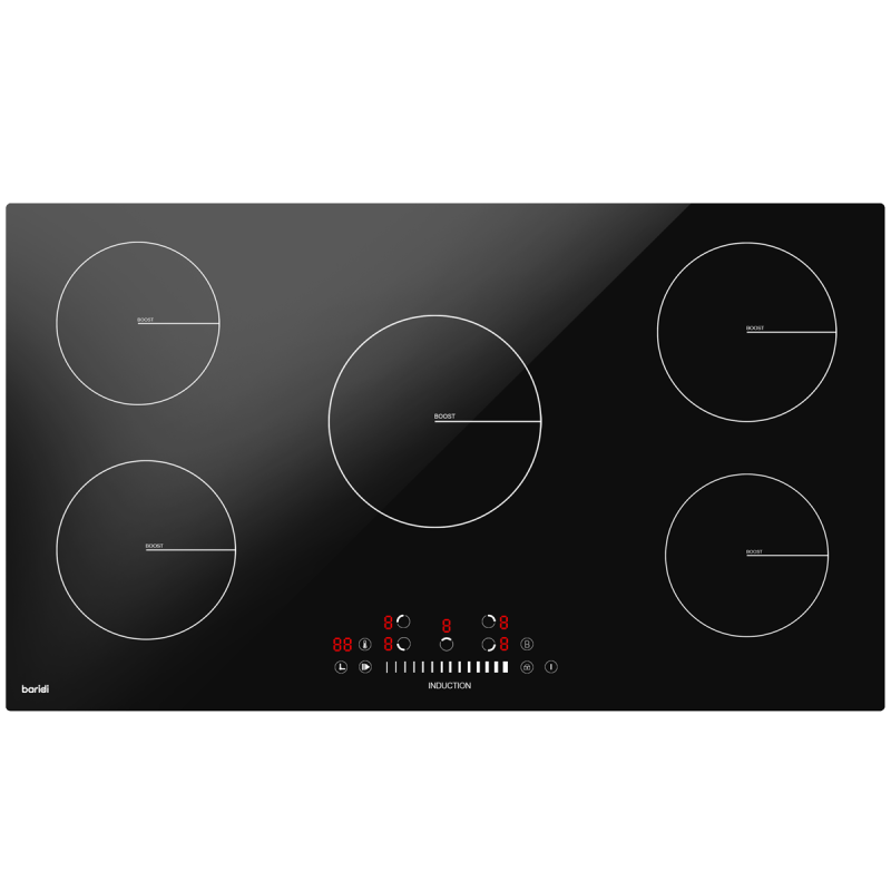 Baridi 90cm Built-In Induction Hob with 5 Cooking Zones, 9300W, Boost Function, 9 Power Levels, Slider Touch Control, Hardwired