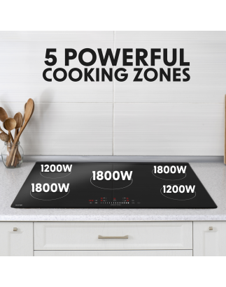 Plaque à induction encastrable Baridi 90 cm avec 5 zones de cuisson, 9 300 W, fonction Boost, 9 niveaux de puissance, commande t