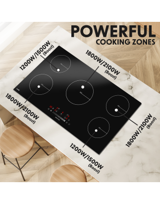 Baridi 90cm Built-In Induction Hob with 5 Cooking Zones, 9300W, Boost Function, 9 Power Levels, Slider Touch Control, Hardwired