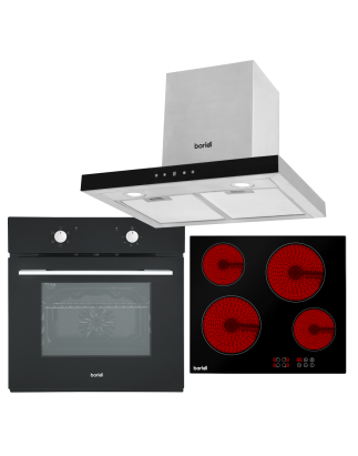 Baridi 4 Zone Ceramic Hob, 5-Function Fan-Assisted Oven & T-Shape Linear Cooker Hood