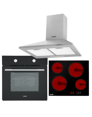 Baridi 4 Zone Ceramic Hob, 5-Function Fan-Assisted Oven & Chimney Style Cooker Hood