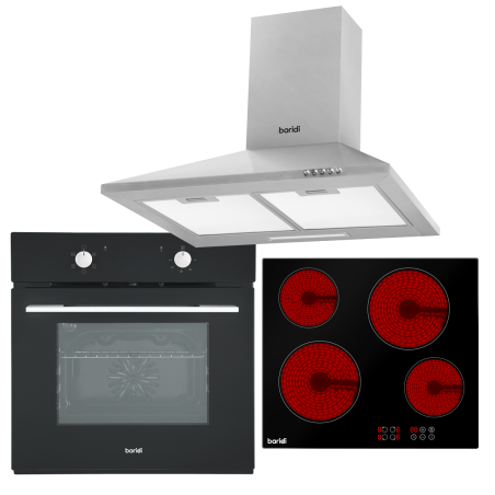 Baridi 4 Zone Ceramic Hob, 5-Function Fan-Assisted Oven & Chimney Style Cooker Hood