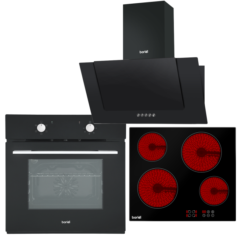 Baridi 4 Zone Ceramic Hob, 5 Function Fan-Assisted Oven & Angled Cooker Hood