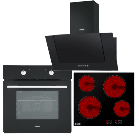 Baridi 4 Zone Ceramic Hob, 5 Function Fan-Assisted Oven & Angled Cooker Hood