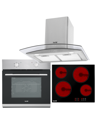 Baridi 4 Zone Ceramic Hob, 5-Function Fan-Assisted Oven & Curved Glass Cooker Hood