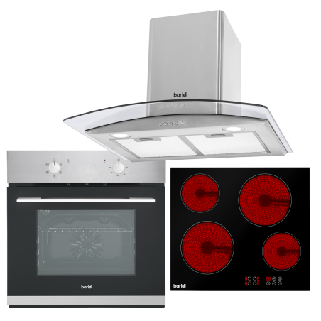 Baridi 4 Zone Ceramic Hob, 5-Function Fan-Assisted Oven & Curved Glass Cooker Hood