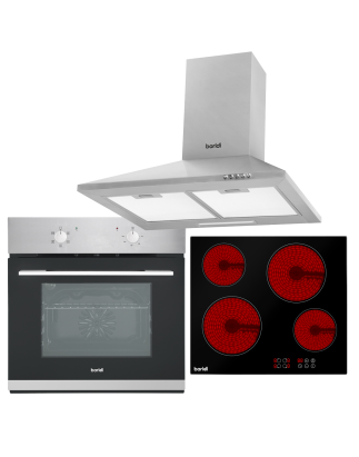 Baridi 4 Zone Ceramic Hob, 5 Function Fan-Assisted Oven & Chimney Style Cooker Hood