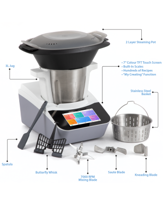 Baridi Smart Kitchen Robot Thermo-Cooker, 18 Preset Functions, 7” TFT Touchscreen