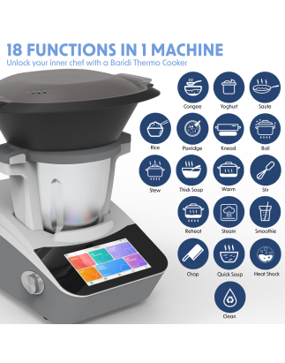 Thermo-cuiseur robot de cuisine intelligent Baridi, 18 fonctions prédéfinies, écran tactile TFT 7"