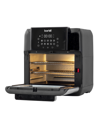 Baridi Large Air Fryer, Rotisserie and Grill, 10 Preset Functions, Full Accessory Kit, 1500W, 12L, Black and Silver