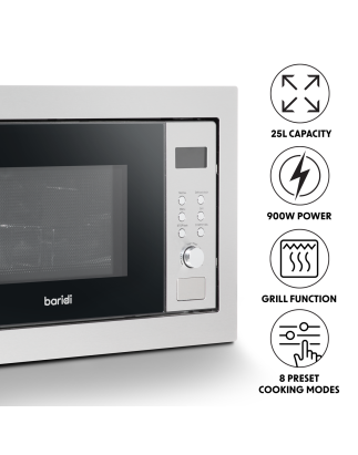 Baridi 25L Integrated Microwave Oven with Grill, 900W, Stainless Steel