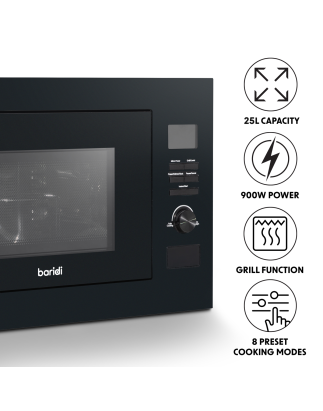 Baridi 25L Integrated Microwave Oven with Grill, 900W, Sensor Touch Controls, Black