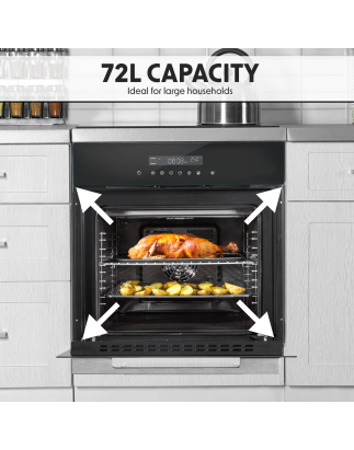 Baridi 60cm Built-In Fan Assisted, Single, Integrated 10 Function Electric Oven, Touchscreen Controls, 72L Capacity, Black