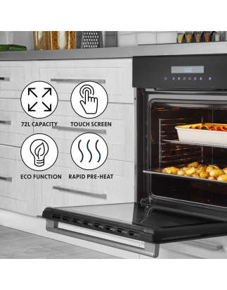 Baridi 60cm Built-In Fan Assisted, Single, Integrated 10 Function Electric Oven, Touchscreen Controls, 72L Capacity, Black