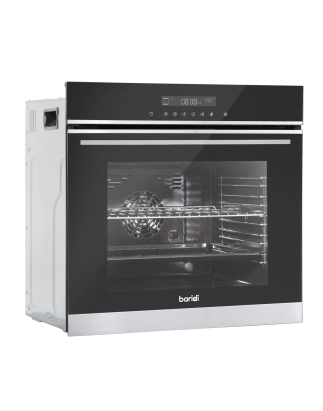 Baridi 60cm Built-In Fan Assisted, Single, Integrated 10 Function Electric Oven, Touchscreen Controls, 72L Capacity, Black/Stain