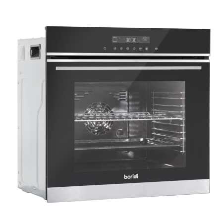 Baridi 60cm Built-In Fan Assisted, Single, Integrated 10 Function Electric Oven, Touchscreen Controls, 72L Capacity, Black/Stain