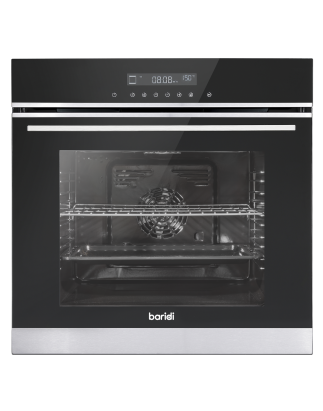 Baridi 60cm Built-In Fan Assisted, Single, Integrated 10 Function Electric Oven, Touchscreen Controls, 72L Capacity, Black/Stain