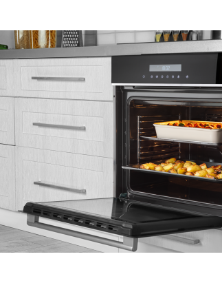 Baridi 60cm Built-In Fan Assisted, Single, Integrated 10 Function Electric Oven, Touchscreen Controls, 72L Capacity, Black/Stain