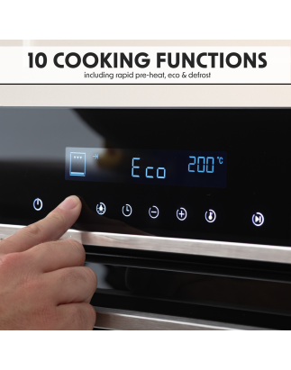 Baridi 60cm Built-In Fan Assisted, Single, Integrated 10 Function Electric Oven, Touchscreen Controls, 72L Capacity, Black/Stain