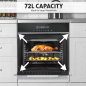 Baridi 60cm Built-In Fan Assisted, Single, Integrated 10 Function Electric Oven, Touchscreen Controls, 72L Capacity, Black/Stain