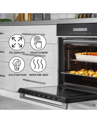 Baridi 60cm Built-In Fan Assisted, Single, Integrated 10 Function Electric Oven, Touchscreen Controls, 72L Capacity, Black/Stain