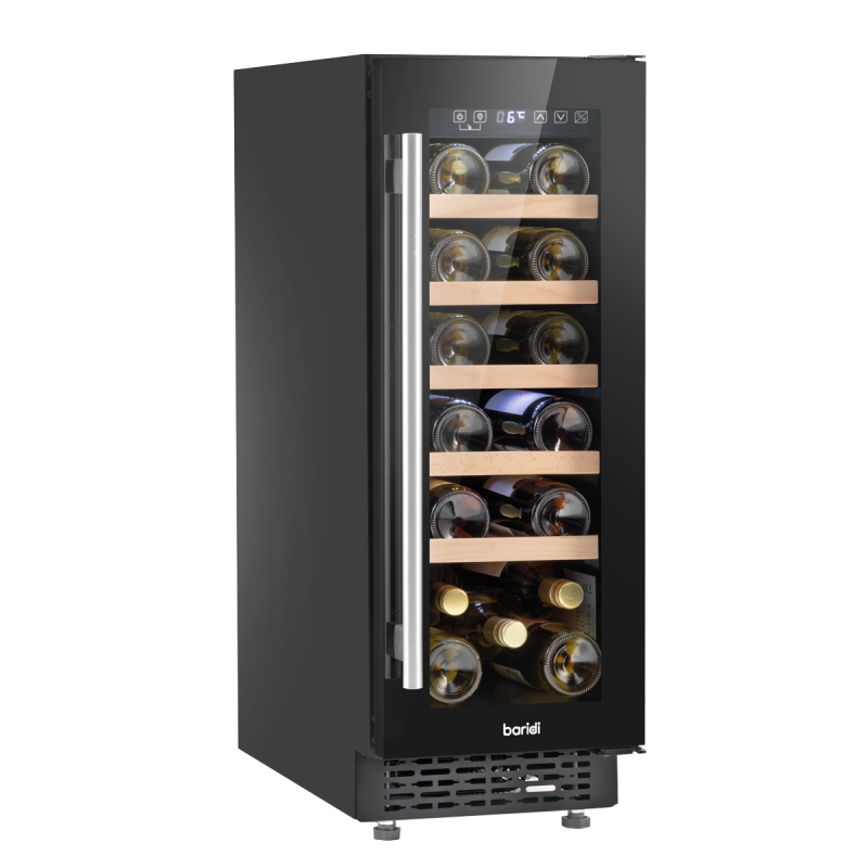 Baridi 20 Bottle Slim 30cm Built-In Wine Cooler, Touchscreen Controls, Black