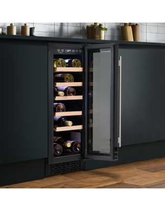 Baridi 20 Bottle Slim 30cm Built-In Wine Cooler, Touchscreen Controls, Black