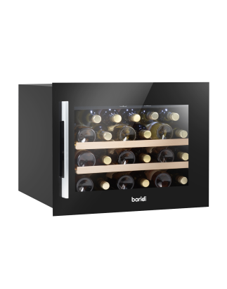 Baridi 60cm Built-In 28 Bottle Wine Cooler with Beech Wood Shelves and Internal LED Light, Black