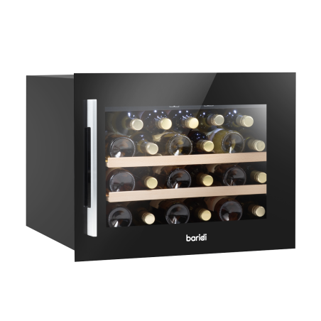 Baridi 60cm Built-In 28 Bottle Wine Cooler with Beech Wood Shelves and Internal LED Light, Black