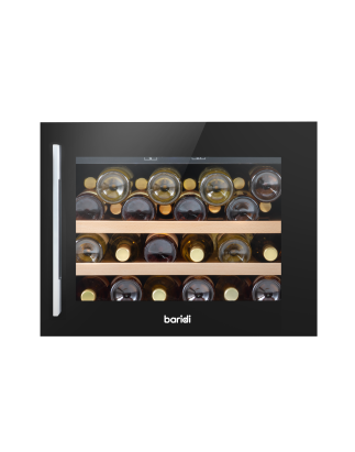 Baridi 60cm Built-In 28 Bottle Wine Cooler with Beech Wood Shelves and Internal LED Light, Black