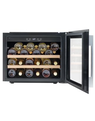 Baridi 60cm Built-In 28 Bottle Wine Cooler with Beech Wood Shelves and Internal LED Light, Black