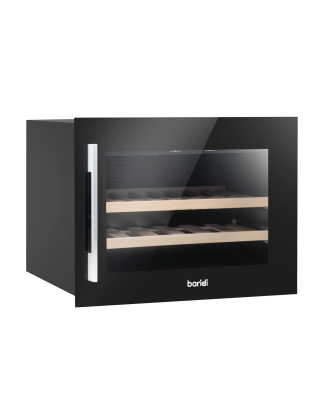 Baridi 60cm Built-In 28 Bottle Wine Cooler with Beech Wood Shelves and Internal LED Light, Black