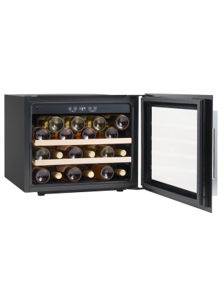 Baridi 60cm Built-In 28 Bottle Wine Cooler with Beech Wood Shelves and Internal LED Light, Black