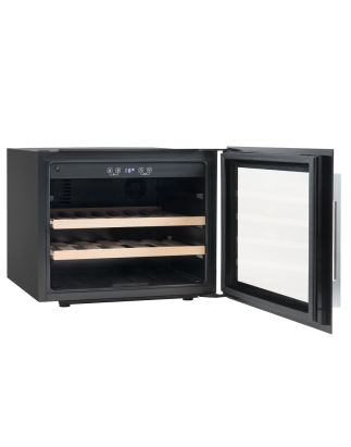 Baridi 60cm Built-In 28 Bottle Wine Cooler with Beech Wood Shelves and Internal LED Light, Black