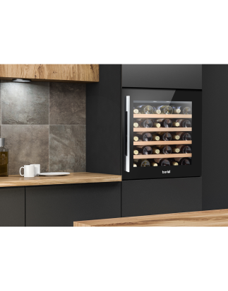 Baridi 60cm Built-In 36 Bottle Wine Cooler with Beech Wood Shelves and Internal LED Light, Black