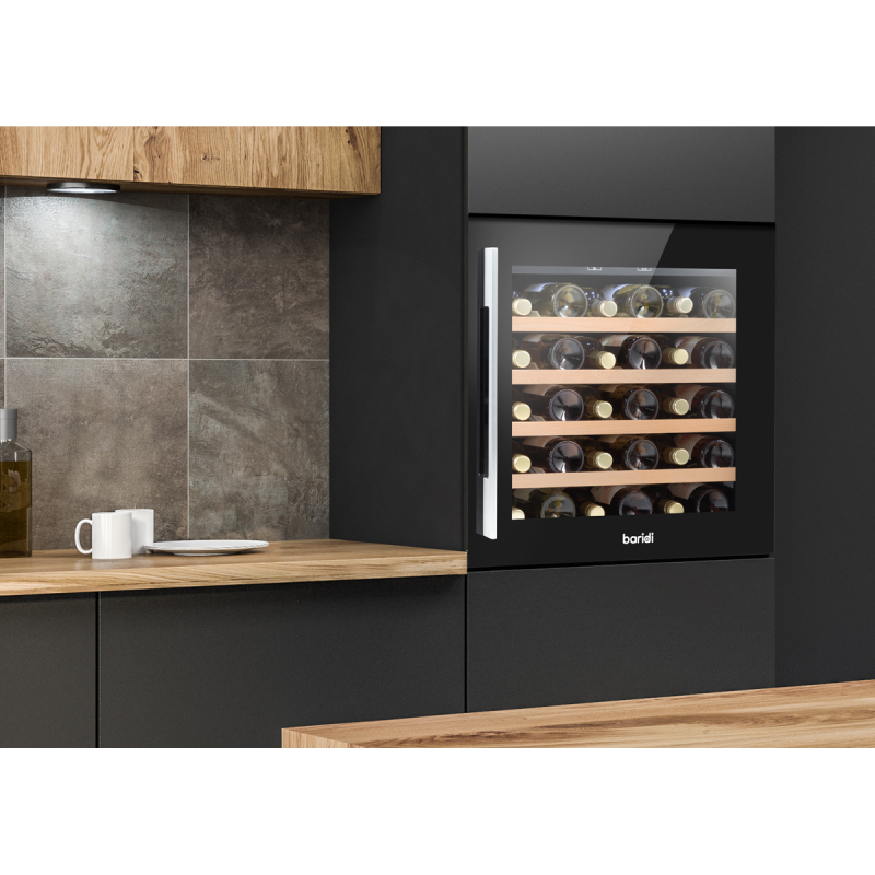 Baridi 60cm Built-In 36 Bottle Wine Cooler with Beech Wood Shelves and Internal LED Light, Black