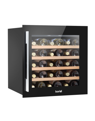 Baridi 60cm Built-In 36 Bottle Wine Cooler with Beech Wood Shelves and Internal LED Light, Black