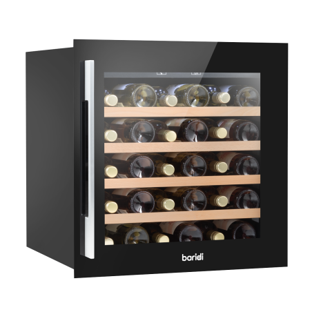 Baridi 60cm Built-In 36 Bottle Wine Cooler with Beech Wood Shelves and Internal LED Light, Black