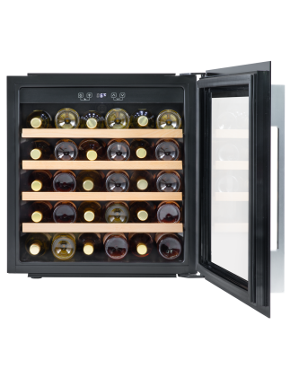 Baridi 60cm Built-In 36 Bottle Wine Cooler with Beech Wood Shelves and Internal LED Light, Black