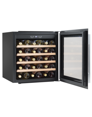 Baridi 60cm Built-In 36 Bottle Wine Cooler with Beech Wood Shelves and Internal LED Light, Black