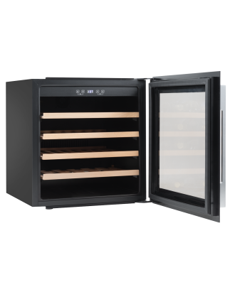 Baridi 60cm Built-In 36 Bottle Wine Cooler with Beech Wood Shelves and Internal LED Light, Black