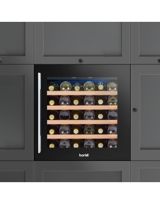 Baridi 60cm Built-In 36 Bottle Wine Cooler with Beech Wood Shelves and Internal LED Light, Black