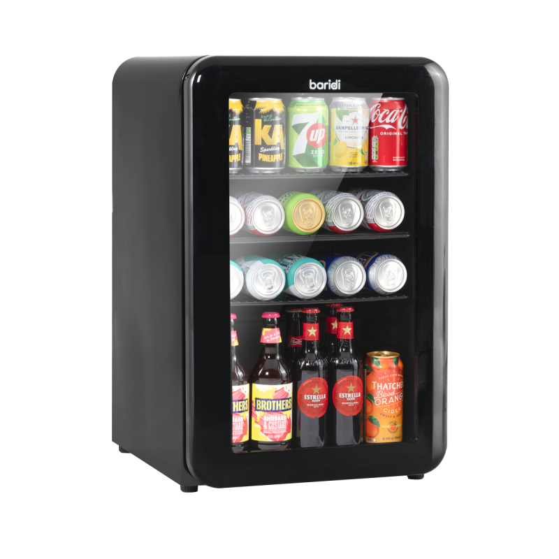 Baridi 70L Under Counter Drinks/Beer & Wine Cooler Fridge, Retro Style, Black