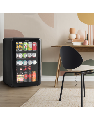 Baridi 70L Under Counter Drinks/Beer & Wine Cooler Fridge, Retro Style, Black